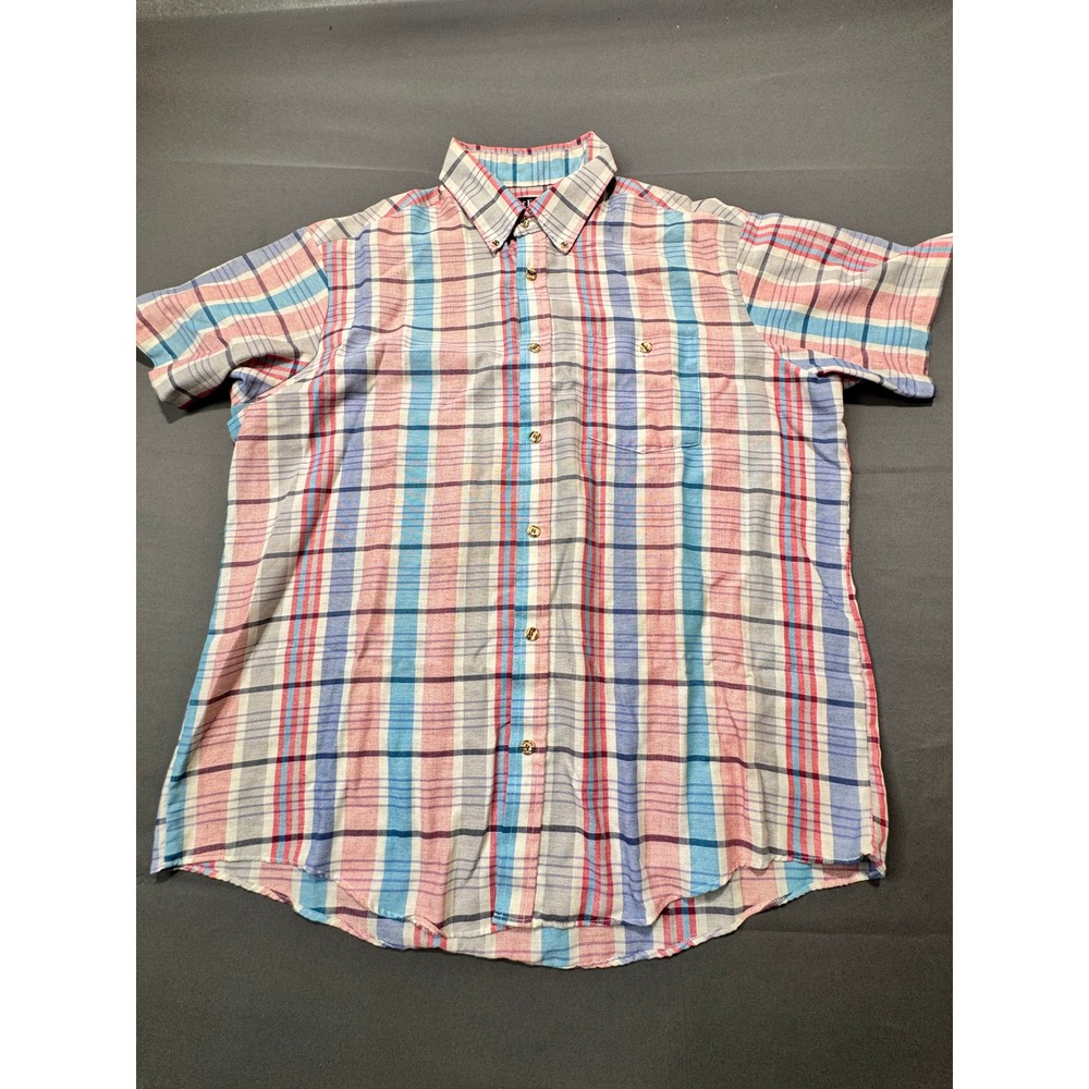 Vintage Par Four Sportswear Mens Plaid Button Down Shirt Short Sleeve Casual XL‎